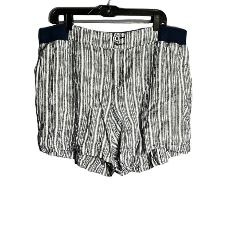 Lane Bryant Blue and White Striped Linen Mid Rise Shorts Size 18